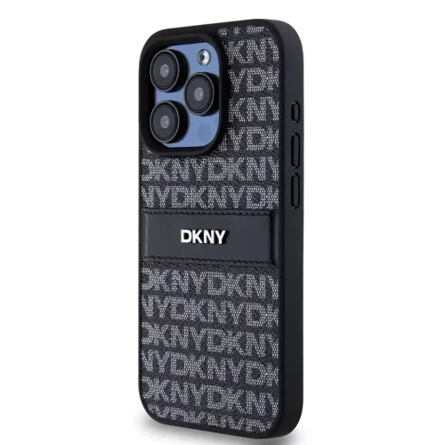 DKNY PU Leather Repeat Pattern Tonal Stripe tok iPhone 14 Pro Max készülékhez fekete