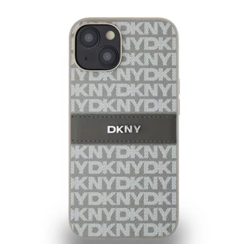 DKNY PU Leather Repeat Pattern Tonal Stripe tok iPhone 14 készülékhez bézs