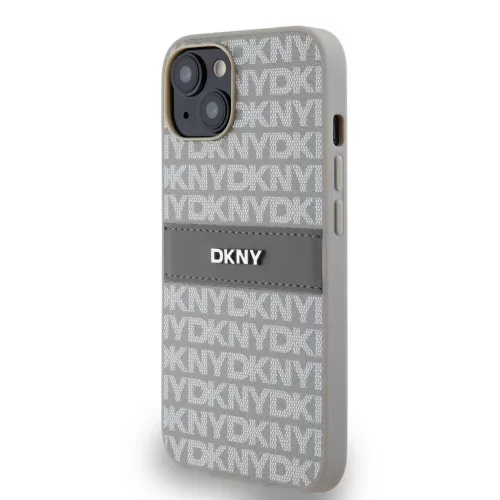 DKNY PU Leather Repeat Pattern Tonal Stripe tok iPhone 14 készülékhez bézs