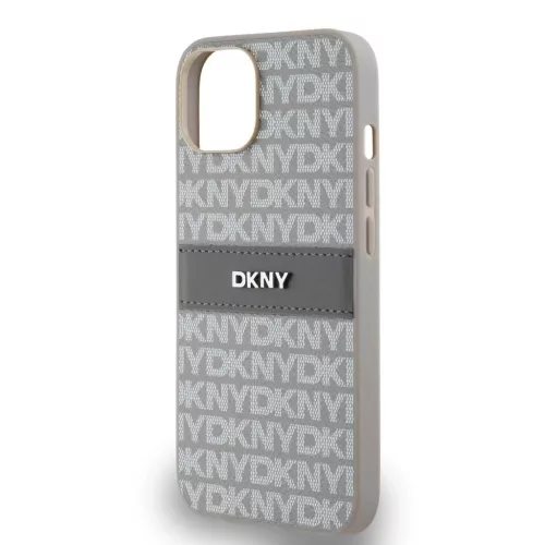 DKNY PU Leather Repeat Pattern Tonal Stripe tok iPhone 14 készülékhez bézs