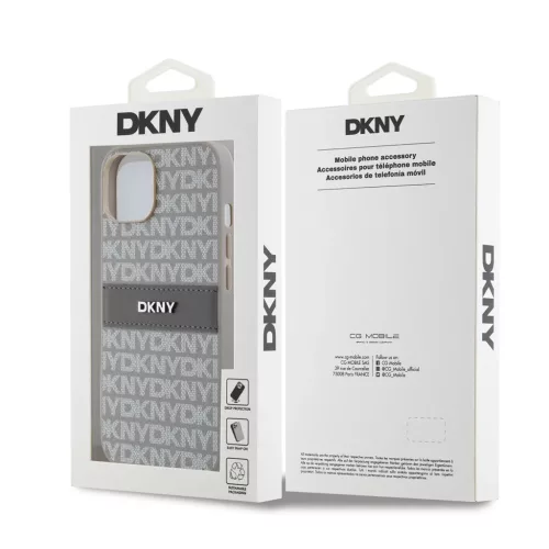 DKNY PU Leather Repeat Pattern Tonal Stripe tok iPhone 14 készülékhez bézs