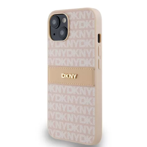 DKNY PU Leather Repeat Pattern Tonal Stripe tok iPhone 14 készülékhez rózsaszín