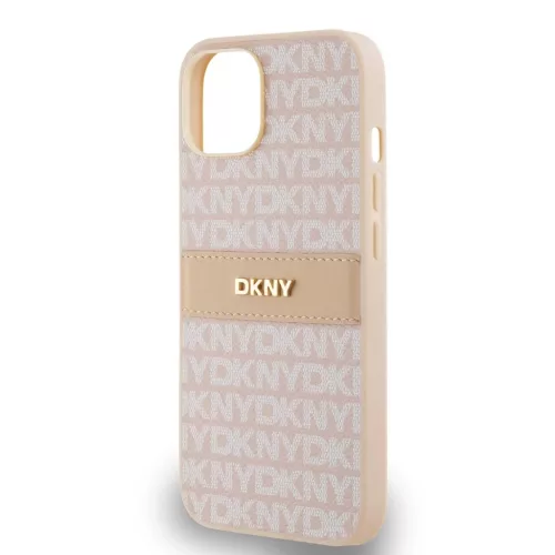 DKNY PU Leather Repeat Pattern Tonal Stripe tok iPhone 14 készülékhez rózsaszín