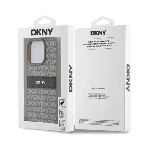 DKNY PU Leather Repeat Pattern Tonal Stripe tok iPhone 14 Pro Max készülékhez, bézs