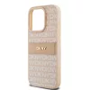 DKNY PU Leather Repeat Pattern Tonal Stripe tok iPhone 14 Pro Max készülékhez rózsaszín