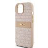 DKNY PU bőr Repeat Pattern Tonal Stripe tok iPhone 15 készülékhez rózsaszín
