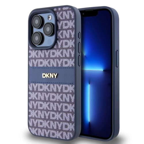 DKNY PU bőr Repeat Pattern Tonal Stripe tok iPhone 15 Pro Max készülékhez kék