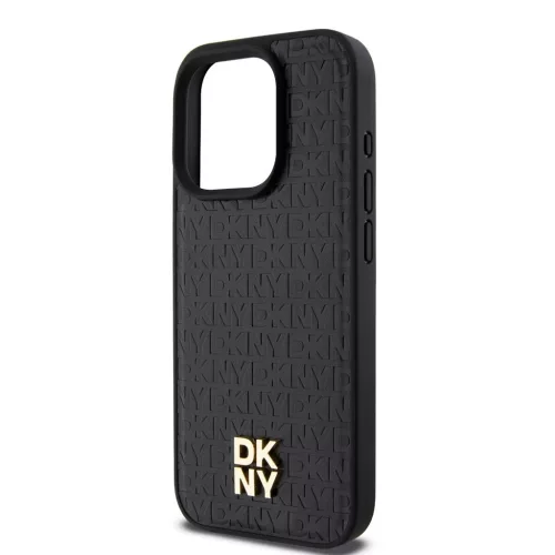 DKNY PU Leather Repeat Pattern Stack Logo MagSafe tok iPhone 13 Pro készülékhez fekete