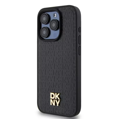 DKNY PU Leather Repeat Pattern Stack Logo MagSafe tok iPhone 14 Pro Max készülékhez fekete