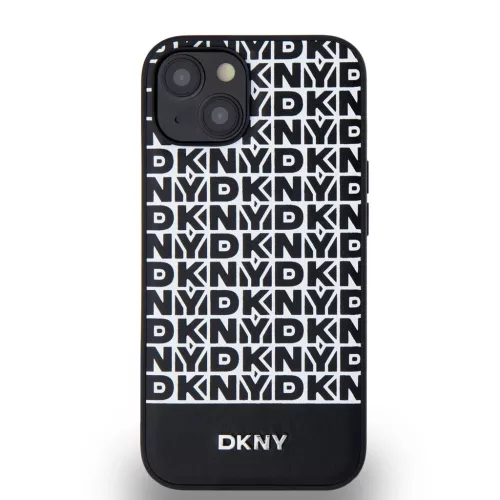 DKNY PU bőr Repeat Pattern Bottom Stripe MagSafe tok iPhone 14 készülékhez fekete