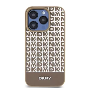   DKNY PU Leather Repeat Pattern Bottom Stripe MagSafe tok iPhone 14 Pro Max készülékhez barna