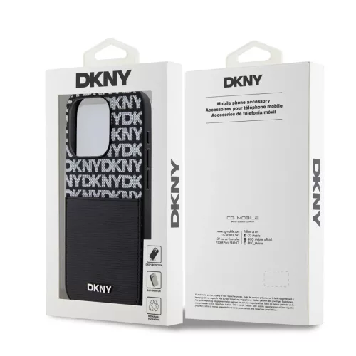 DKNY PU Leather Repeat Pattern Card Pocket tok iPhone 14 Pro Max készülékhez fekete