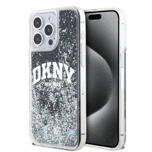 DKNY Liquid Glitter Arch Logo tok iPhone 14 Pro készülékhez fekete