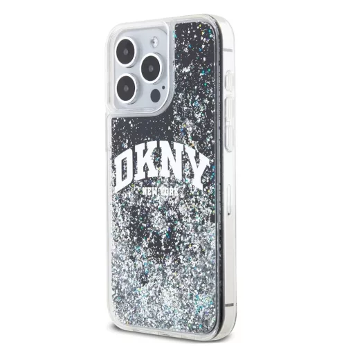 DKNY Liquid Glitter Arch Logo tok iPhone 14 Pro Max készülékhez fekete