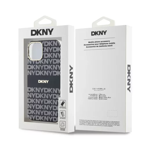 DKNY PC/TPU Repeat Pattern Tonal Stripe Magsafe tok iPhone 14 készülékhez fekete
