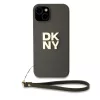 DKNY PU bőr Stack Logo csuklópántos tok iPhone 14 készülékhez barna