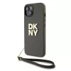 DKNY PU bőr Stack Logo csuklópántos tok iPhone 14 készülékhez barna