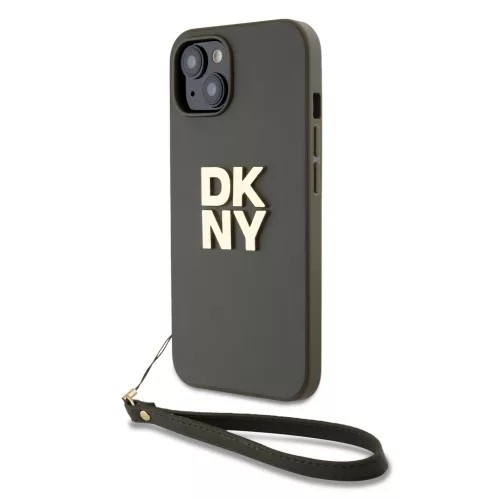 DKNY PU bőr Stack Logo csuklópántos tok iPhone 14 készülékhez barna