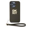 DKNY PU Leather Stack Logo csuklós tok iPhone 14 Pro készülékhez barna