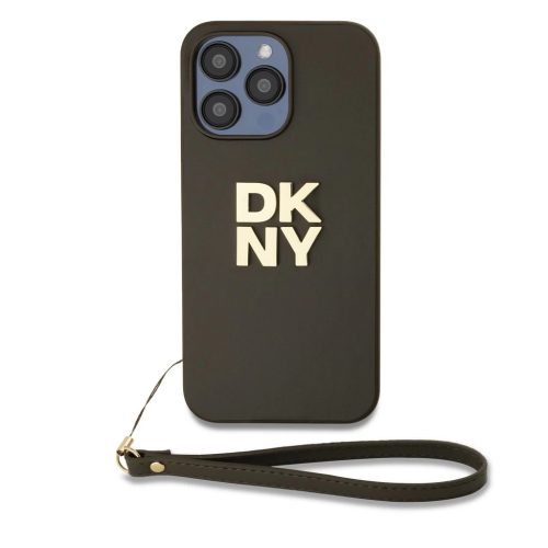 DKNY PU Leather Stack Logo csuklós tok iPhone 14 Pro készülékhez barna