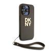 DKNY PU Leather Stack Logo csuklós tok iPhone 14 Pro készülékhez barna