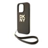 DKNY PU Leather Stack Logo csuklós tok iPhone 14 Pro készülékhez barna