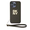 DKNY PU Leather Stack Logo Wrist Strap tok iPhone 14 Pro Max készülékhez barna
