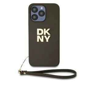   DKNY PU Leather Stack Logo Wrist Strap tok iPhone 14 Pro Max készülékhez barna
