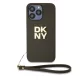 DKNY PU Leather Stack Logo Wrist Strap tok iPhone 14 Pro Max készülékhez barna