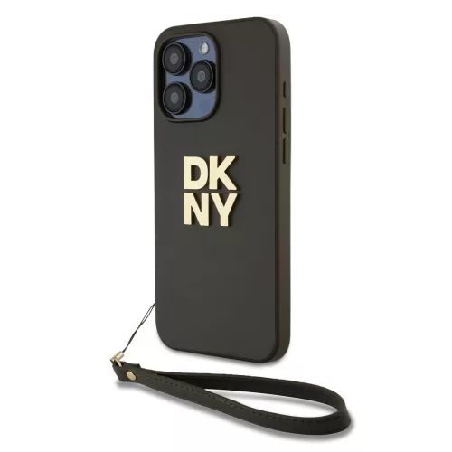 DKNY PU Leather Stack Logo Wrist Strap tok iPhone 14 Pro Max készülékhez barna