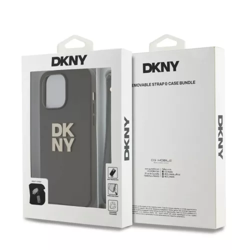 DKNY PU Leather Stack Logo Wrist Strap tok iPhone 14 Pro Max készülékhez barna