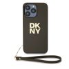 DKNY PU bőr Stack Logo csuklópántos tok iPhone 15 Pro Max készülékhez barna