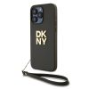 DKNY PU bőr Stack Logo csuklópántos tok iPhone 15 Pro Max készülékhez barna