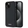 DKNY PU bőr ezüst fém logó Magsafe tok iPhone 14 készülékhez fekete