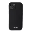DKNY PU bőr ezüst fém logó Magsafe tok iPhone 14 készülékhez fekete