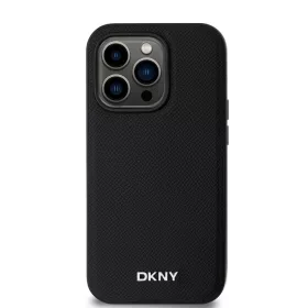  DKNY PU Leather Silver Metal Logo Magsafe tok iPhone 14 Pro Max készülékhez fekete