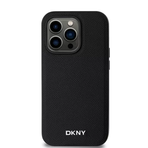 DKNY PU Leather Silver Metal Logo Magsafe tok iPhone 14 Pro Max készülékhez fekete