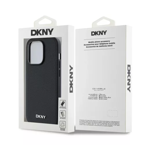 DKNY PU Leather Silver Metal Logo Magsafe tok iPhone 14 Pro Max készülékhez fekete