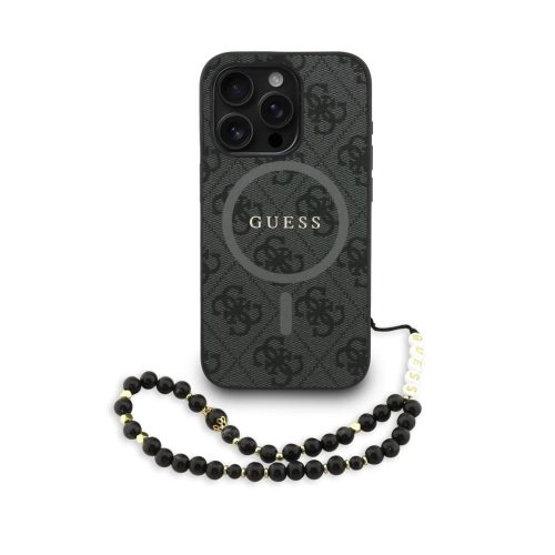 Guess PU bőr 4G színes gyűrűs pánt MagSafe tok az iPhone 15 Pro Max készülékhez fekete
