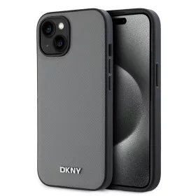   DKNY PU Leather Silver Metal Logo Magsafe tok iPhone 14 készülékhez szürke