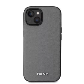   DKNY PU Leather Silver Metal Logo Magsafe tok iPhone 14 készülékhez szürke