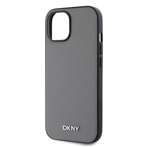 DKNY PU Leather Silver Metal Logo Magsafe tok iPhone 14 készülékhez szürke