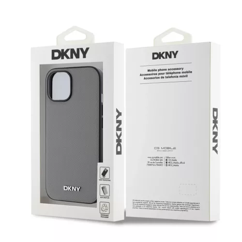 DKNY PU Leather Silver Metal Logo Magsafe tok iPhone 14 készülékhez szürke