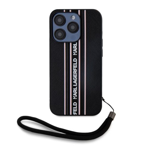 Karl Lagerfeld PU Saffiano Athleisure Stripe and Strap tok iPhone 15 Pro Max készülékhez rózsaszín