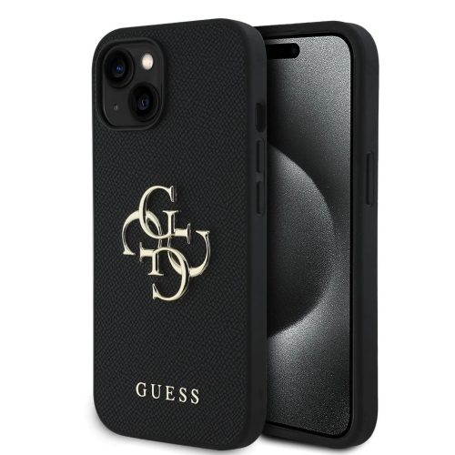 Guess PU Grained 4G Metal Logo tok iPhone 15 készülékhez fekete