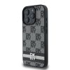 DKNY PU Leather Checkered Pattern and Stripe tok iPhone 16 Pro Max készülékhez fekete