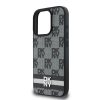 DKNY PU Leather Checkered Pattern and Stripe tok iPhone 16 Pro Max készülékhez fekete