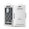 DKNY PU Leather Checkered Pattern and Stripe tok iPhone 16 Pro Max készülékhez fekete
