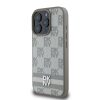 DKNY PU bőr Checkered Pattern and Stripe tok iPhone 16 Pro Max készülékhez bézs