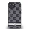 DKNY PU Leather Checkered Pattern and Stripe tok iPhone 14 készülékhez fekete